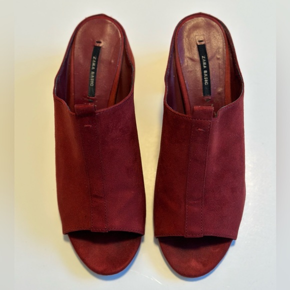 Zara Suede Mule Peep Toe Block Heels - Picture 2 of 6